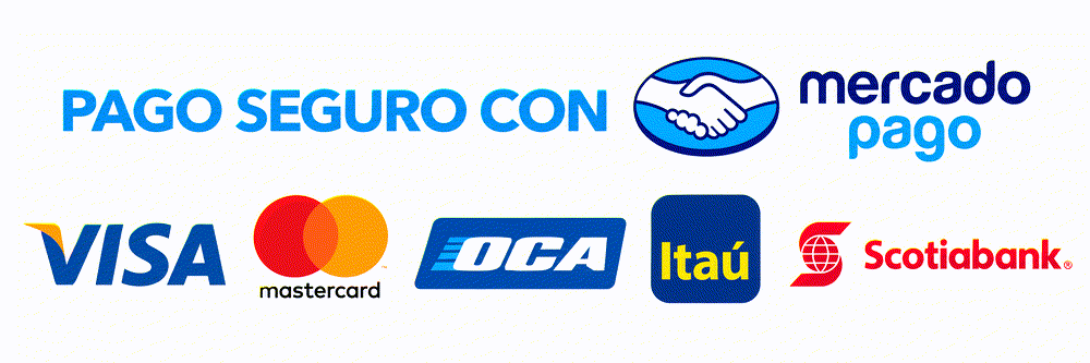 Pago seguro con Mercado Pago, Visa, Mastercard, OCA, Itaú y Scotiabank